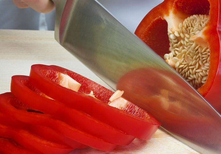 knife slicing pepper